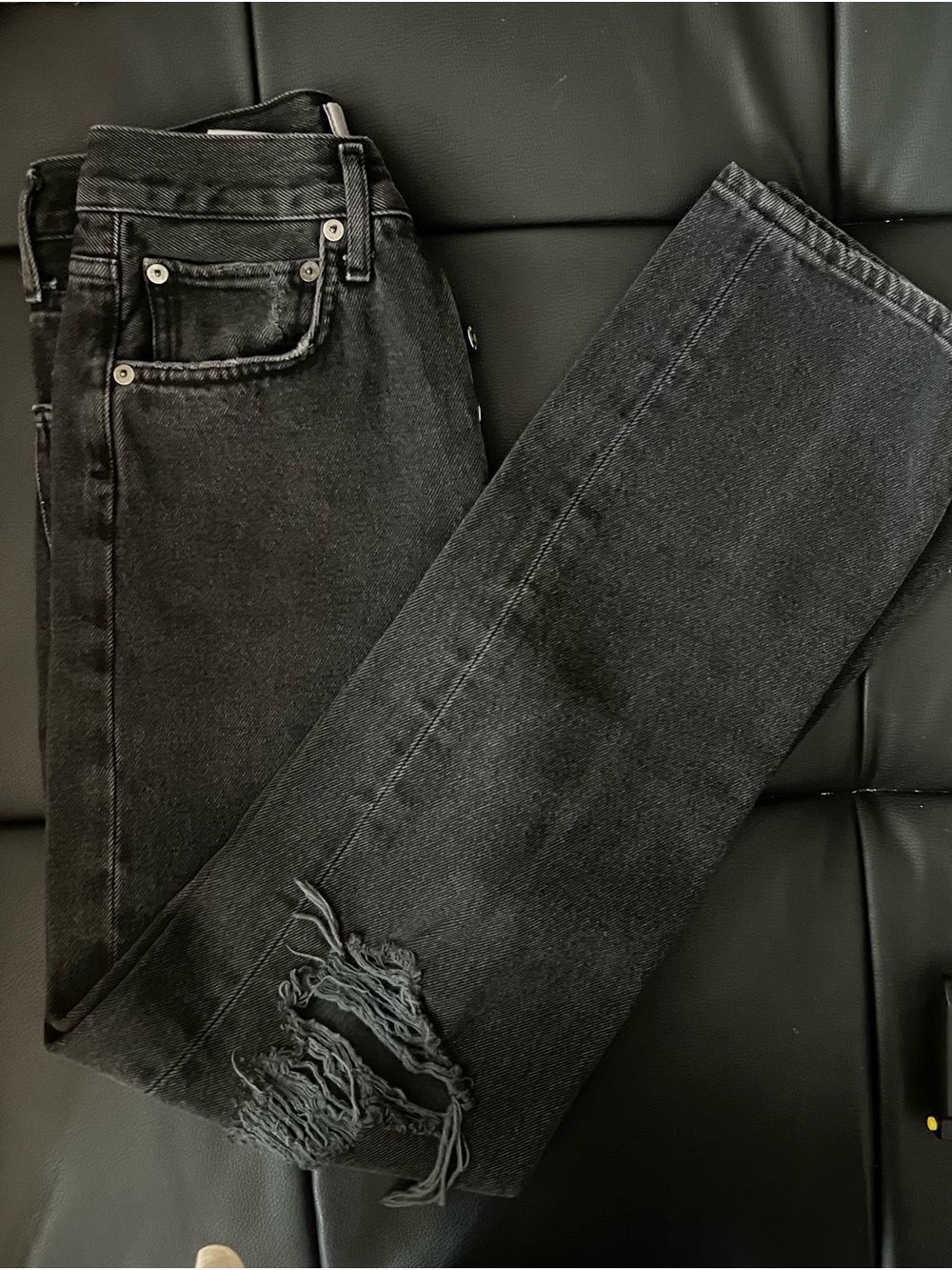 $10Gift🦊New AGOLDE Dark grey charcoal High-RiseDistressed Straight Jeans waist24